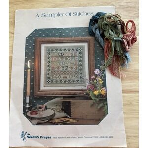 VTG The Needle's Prayse A Sampler‎ Of Stitches Cross Stitch Pattern w Threads